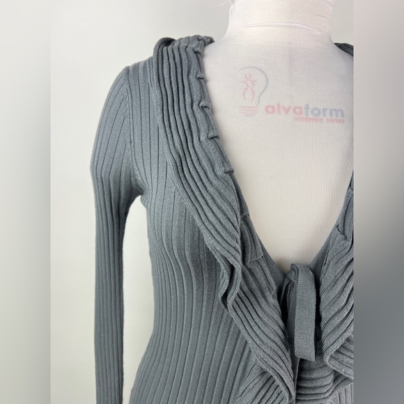 💚 2964. Ruffled Tie Front Ribbed Cardigan - Picture 3 of 6